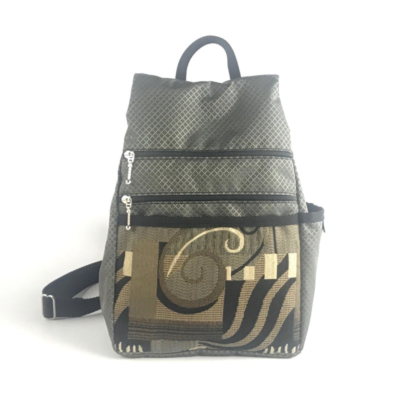 R967W SMALL Side Entry Backpack in Ripstop Nylon with Zip+Open Fabric Pocket and padded straps