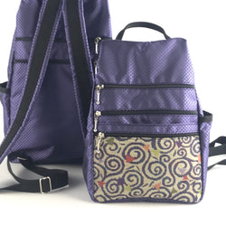 R967W SMALL Side Entry Backpack in Ripstop Nylon with Zip+Open Fabric Pocket and padded straps