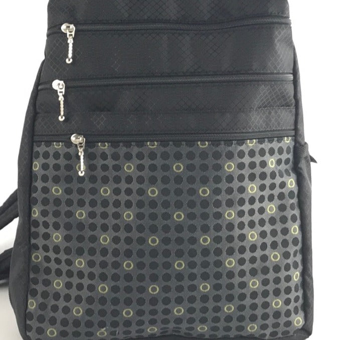 R967W SMALL Side Entry Backpack in Ripstop Nylon with Zip+Open Fabric Pocket and padded straps