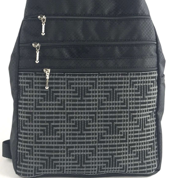 B967-W BL Small Side Entry Backpack with Extra Zip in Fabric Accent Pocket
