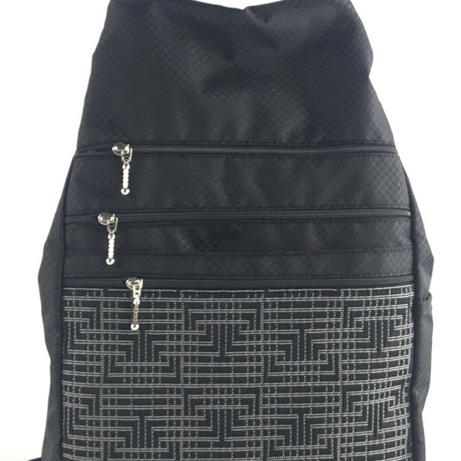 R967W SMALL Side Entry Backpack in Ripstop Nylon with Zip+Open Fabric Pocket and padded straps