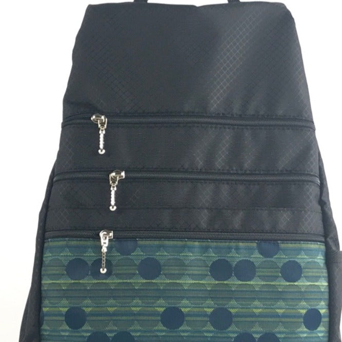R967W SMALL Side Entry Backpack in Ripstop Nylon with Zip+Open Fabric Pocket and padded straps