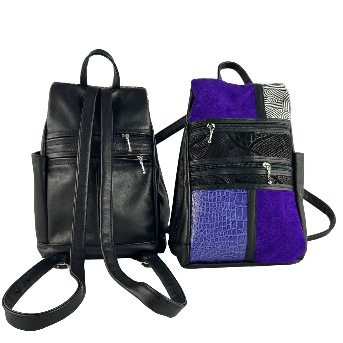 967 Purse size Small Leather Side Entry Backpack - Color-blocked Leathers