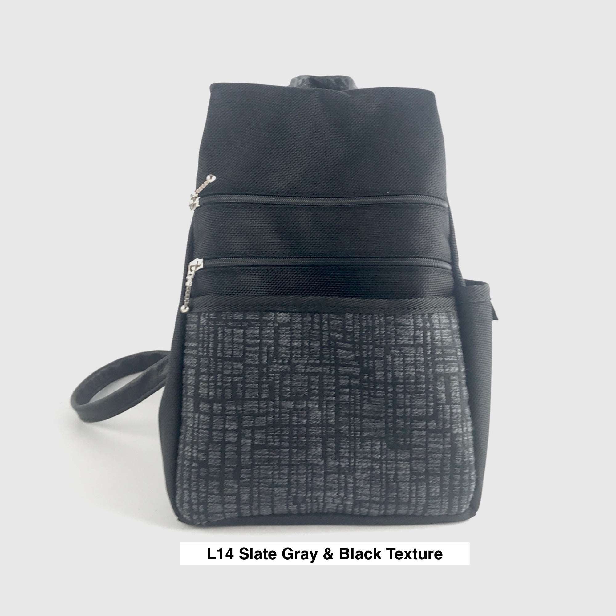 B967 BL Sm Side Entry Backpack- Black Nylon with Fabric Accent
