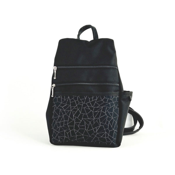 B967 BL Sm Side Entry Backpack- Black Nylon with Fabric Accent