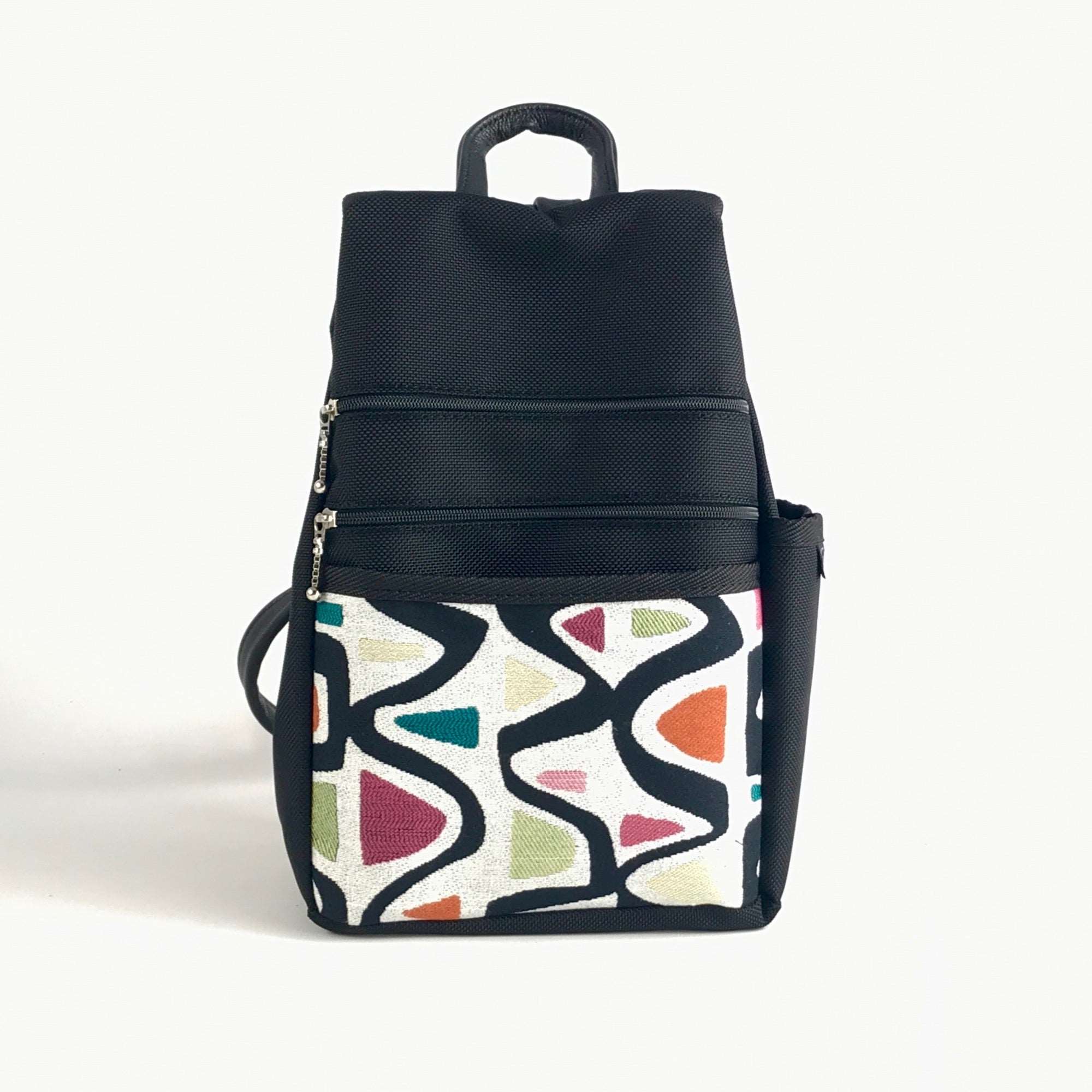 B967 BL Sm Side Entry Backpack- Black Nylon with Fabric Accent