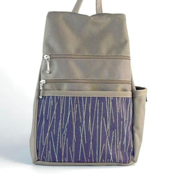 B967-KH Small Side Entry Backpack in Khaki nylon with Fabric Accent Pocket