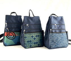 B967-NV SMALL Side Entry Backpack in Navy Nylon with Fabric Accent Pocket