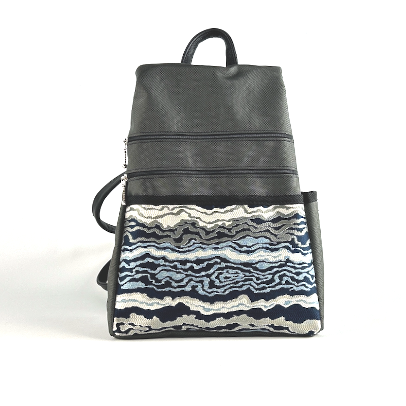 B968-GR Medium Side Entry Backpack in Gray Nylon with Fabric  display picture 2