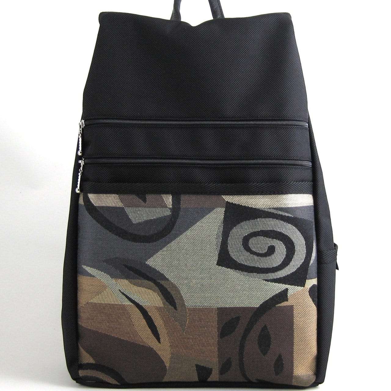 B969-BL Large Side Entry Backpack in Black Nylon with Fabric Accent