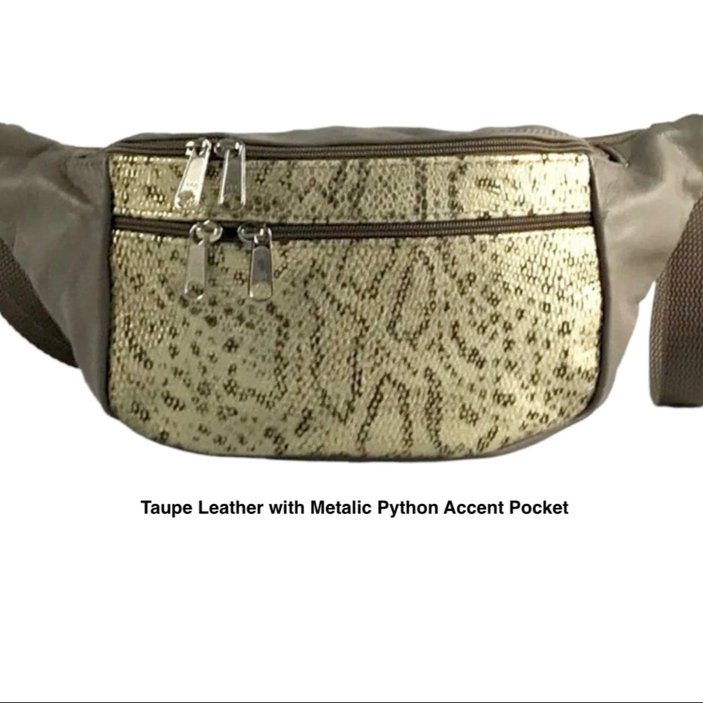 Light Colors - Large Leather Belt Bag with Accent - LFPJ