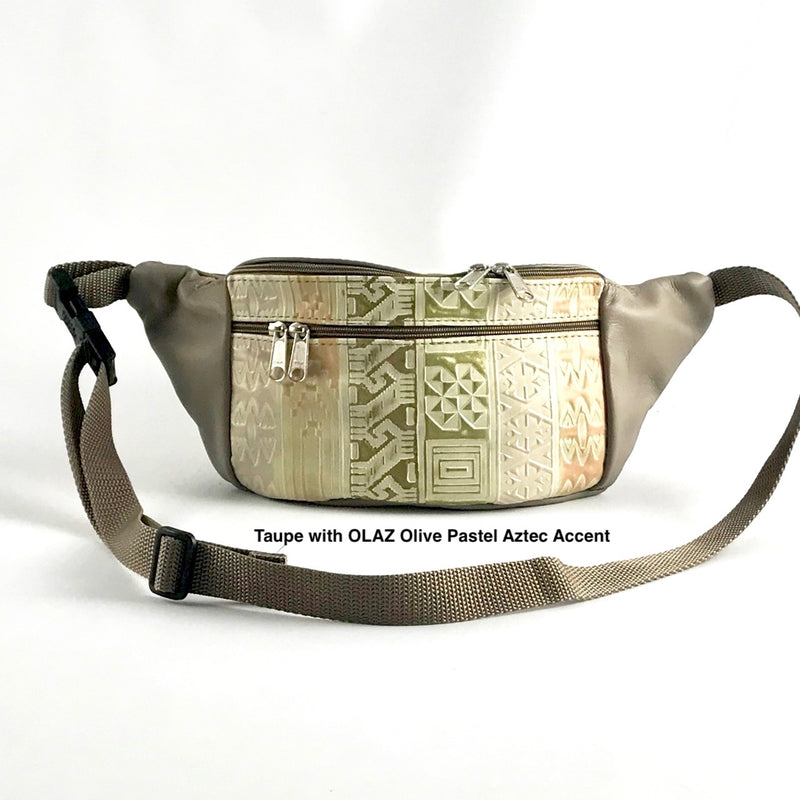 Light Colors  - Large Leather Fanny pack with Accent - LFPJ