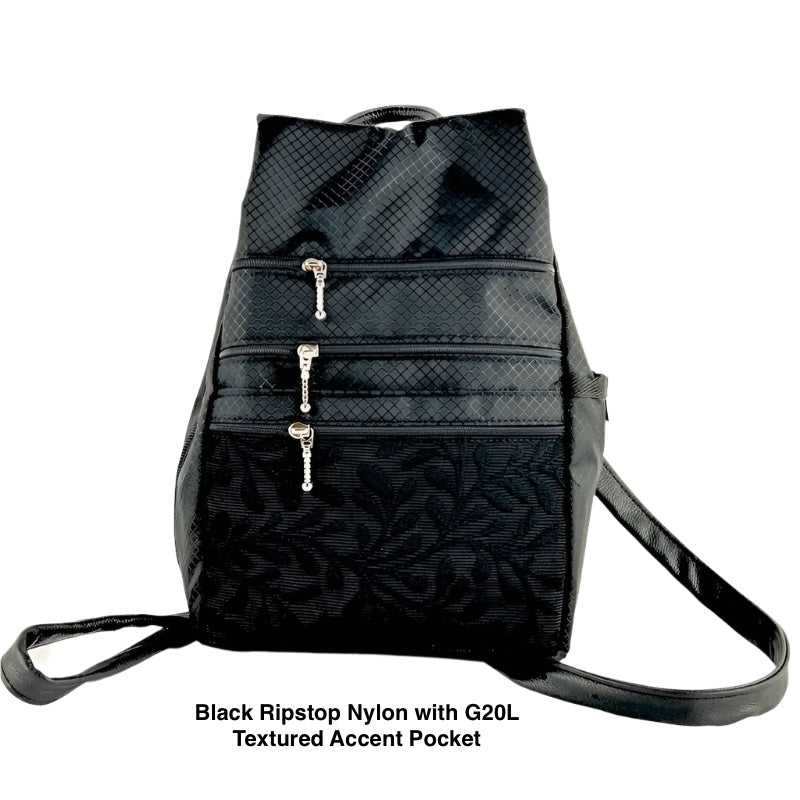 RP 967W Small Ripstop Side Entry Backpack Purse - deluxe extra zipper pocket + leather straps