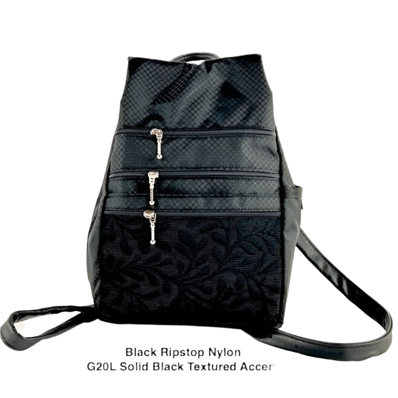 black leather nylon backpack purse New Ripstop Side Entry Backpacks in 3 Sizes- extra zipper + leather st – GreatBags & Maple Leather