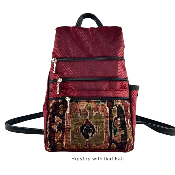 RP 967W Black Small Ripstop Side Entry Backpack Purse - deluxe extra zipper pocket + leather straps