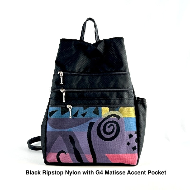 RP 967W Small Ripstop Side Entry Backpack Purse - deluxe extra zipper pocket + leather straps