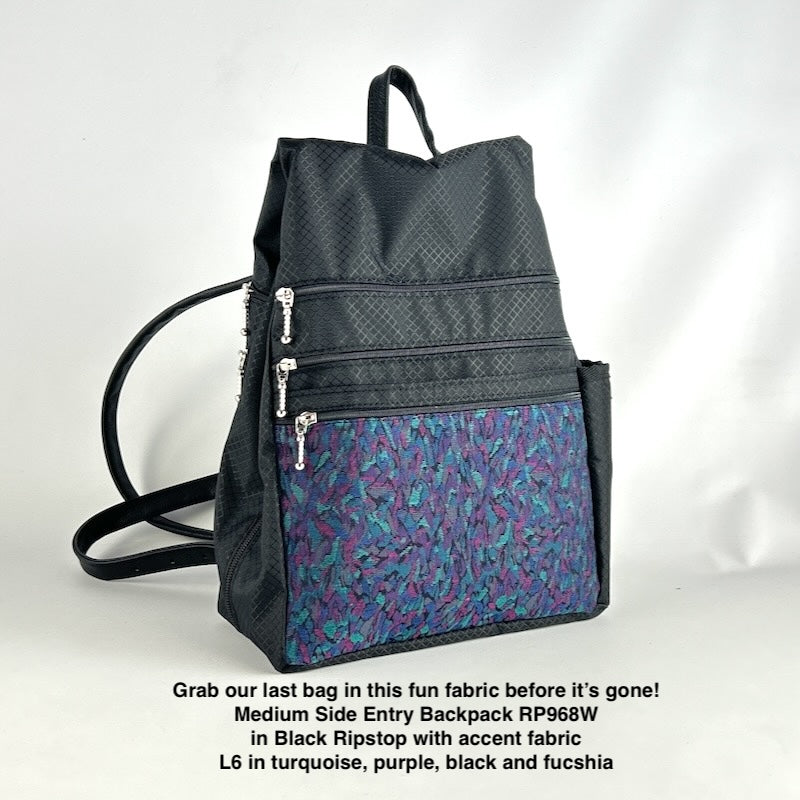 RP 968W Medium Ripstop Side Entry Backpack Purse - deluxe extra zipper