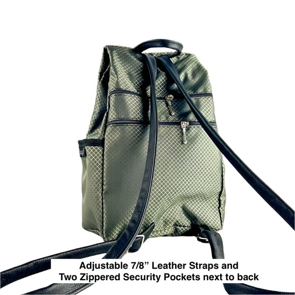 Small GRAY Ripstop Side Entry Backpack Purse - RP 967w deluxe extra zipper pocket + leather straps