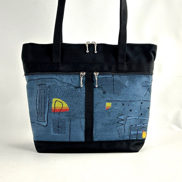 S: Purse sized Tote with Vintage Fabrics and Black Ballistic Nylon
