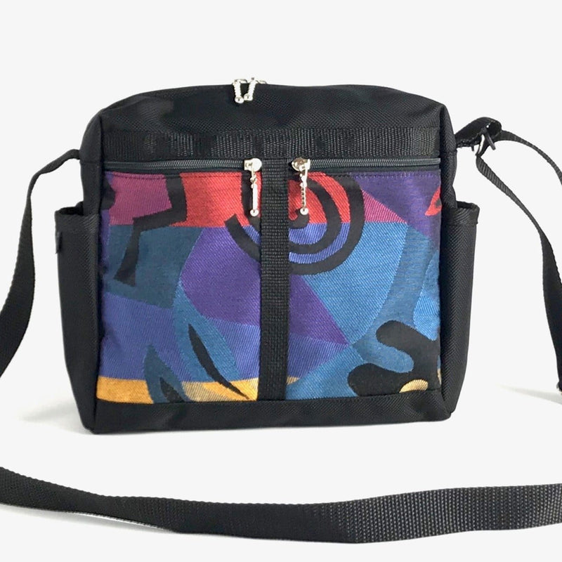 106 Medium Messenger Bag Purse in Black Nylon with Fabric Accent Pockets