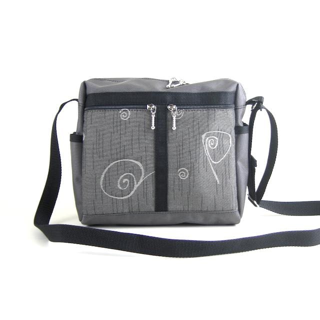 106 Medium Messenger Bag Purse in Gray Nylon with Fabric Accent Pockets