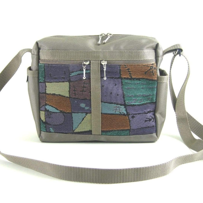 106 Medium Messenger Bag Purse in Khaki Nylon with Fabric Accent Pockets