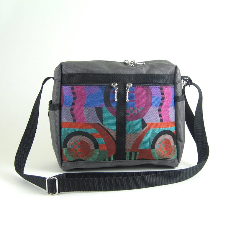 106 Medium Messenger Bag Purse in Gray Nylon with Fabric Accent Pockets