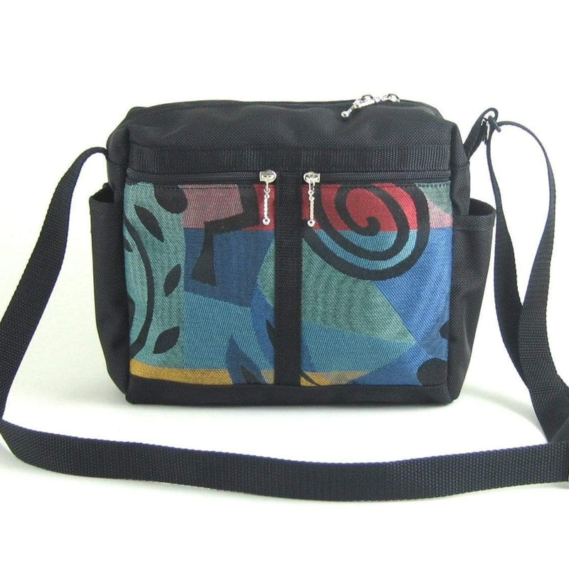 106 Medium Messenger Bag Purse in Black Nylon with Fabric Accent Pockets