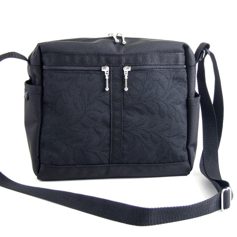 106 Medium Messenger Bag Purse in Black Nylon with Fabric Accent Pockets