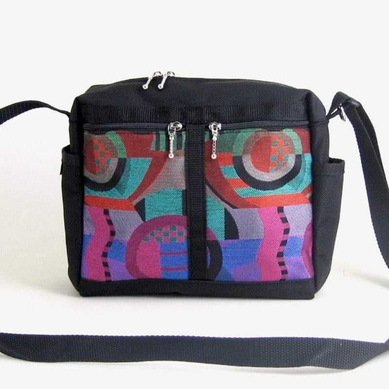 106 Medium Messenger Bag Purse in Black Nylon with Fabric Accent Pockets
