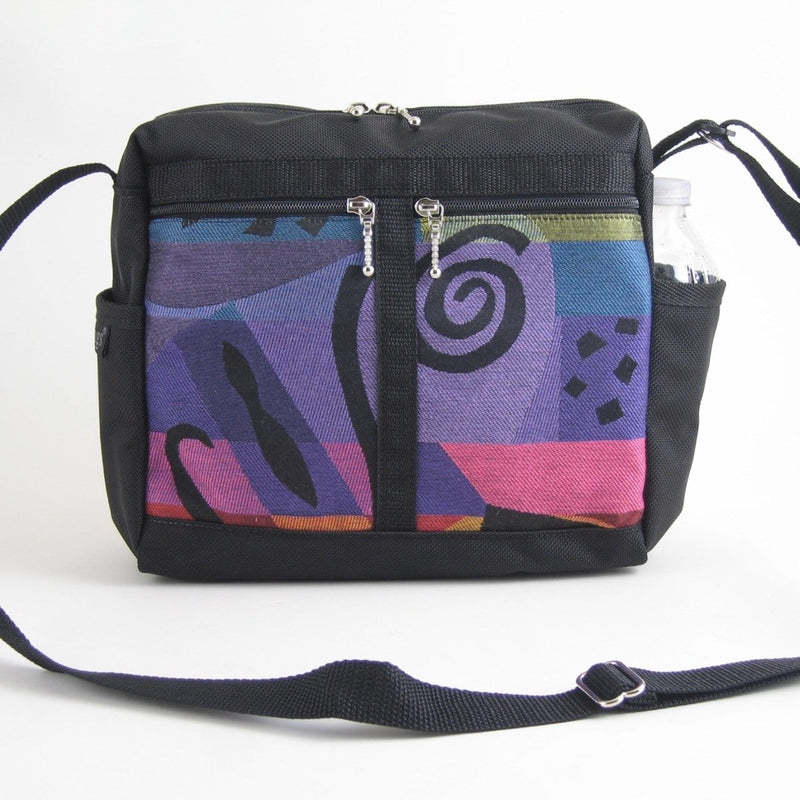 106 Medium Messenger Bag Purse in Black Nylon with Fabric Accent Pockets