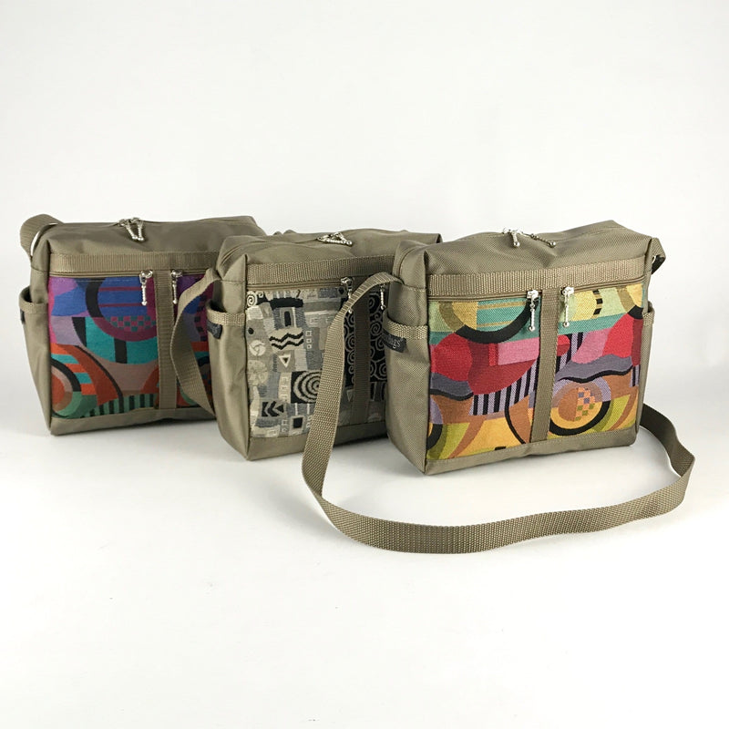 106 Medium Messenger Bag Purse in Khaki Nylon with Fabric Accent Pockets