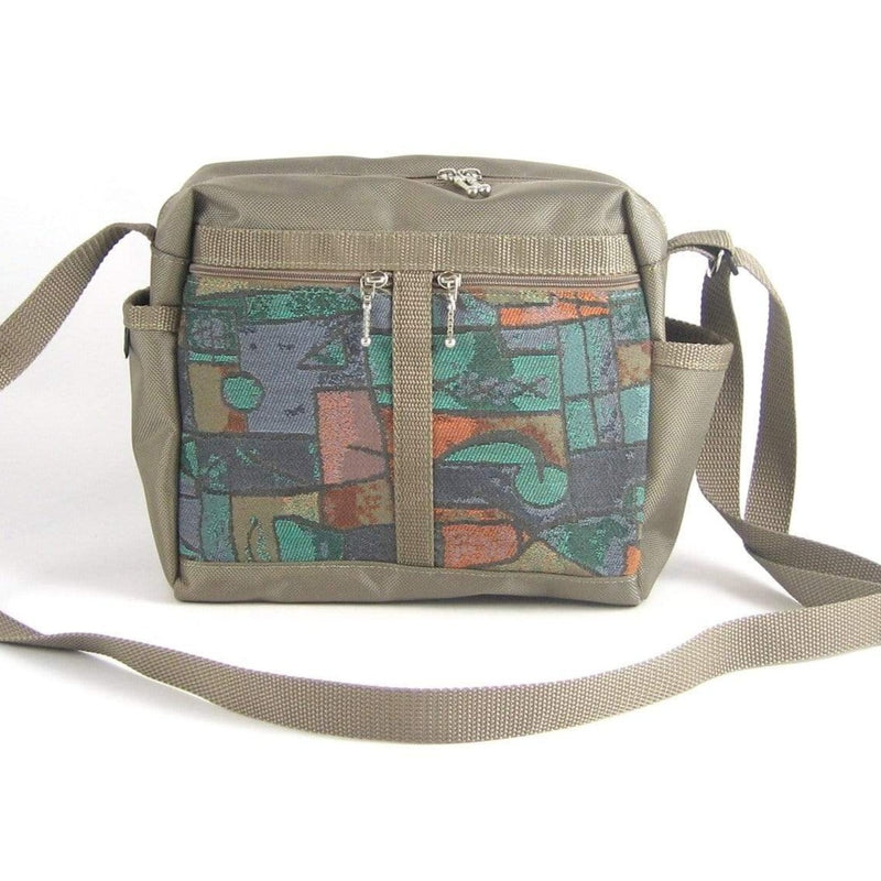 106 Medium Messenger Bag Purse in Khaki Nylon with Fabric Accent Pockets