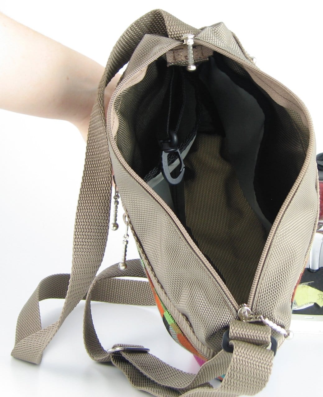 221L small organizer purse in Khaki Tan Nylon with fabric accent pockets