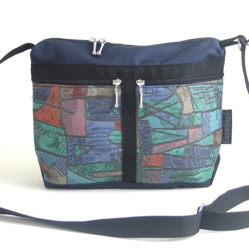 222L medium Organizer Purse in Navy Nylon with fabric accent pockets