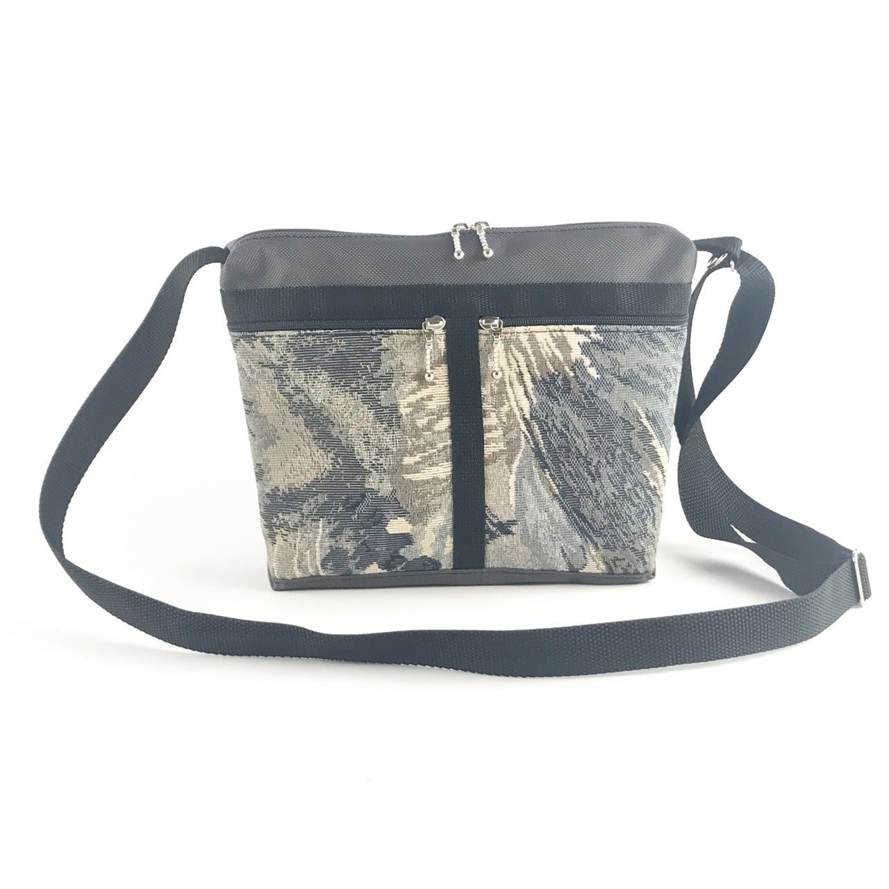221L Small Cross-body Organizer Purse in Gray Nylon with fabric accent pockets