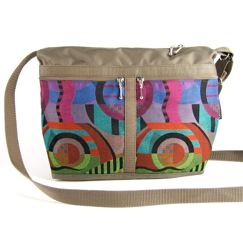 222L medium organizer purse in Khaki Tan Nylon with fabric accent pockets