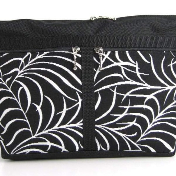 223L Cross-body Large Organizer Purse in Black nylon with fabric accent pockets