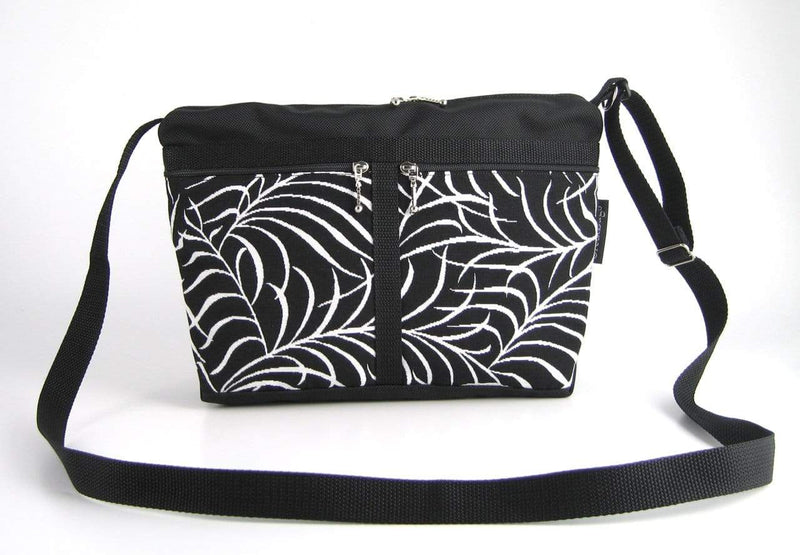 222L Cross-body medium Organizer Purse in Black nylon with fabric accent pockets