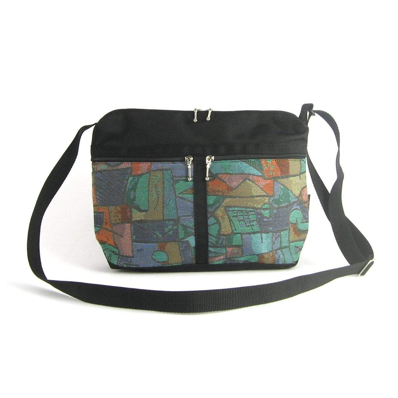 222L Cross-body medium Organizer Purse in Black nylon with fabric accent pockets