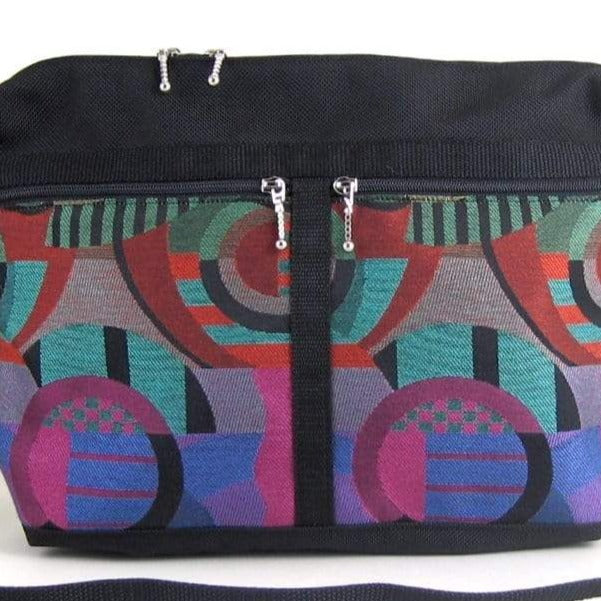 223L Cross-body Large Organizer Purse in Black nylon with fabric accent pockets