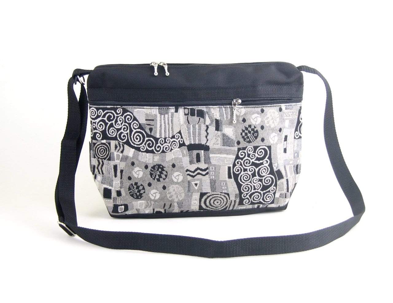 222L Black Cross-body medium Organizer Purse in nylon with fabric accent pockets