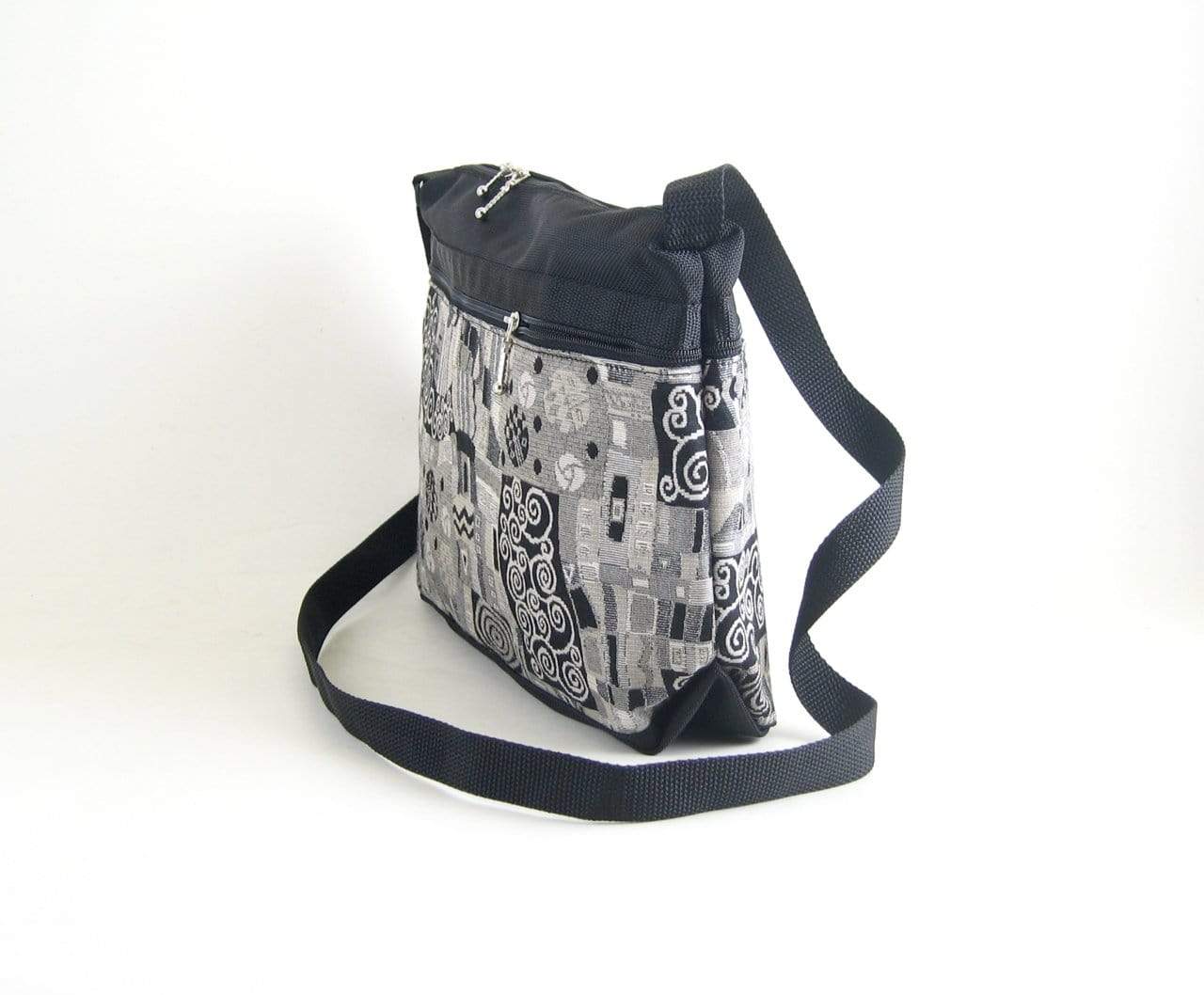 222L Black Cross-body medium Organizer Purse in nylon with fabric accent pockets