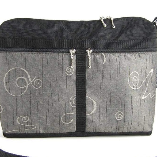 223L Cross-body Large Organizer Purse in Black nylon with fabric accent pockets