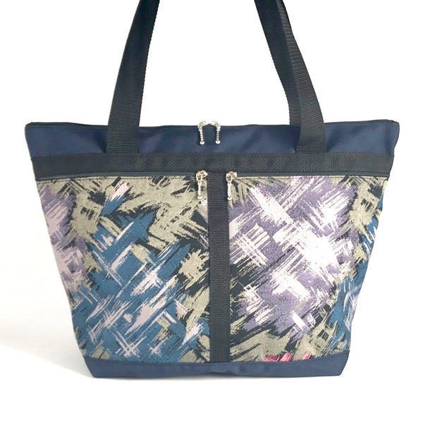 224  Extra Large French Satchel Tote in Navy with Fabric accents