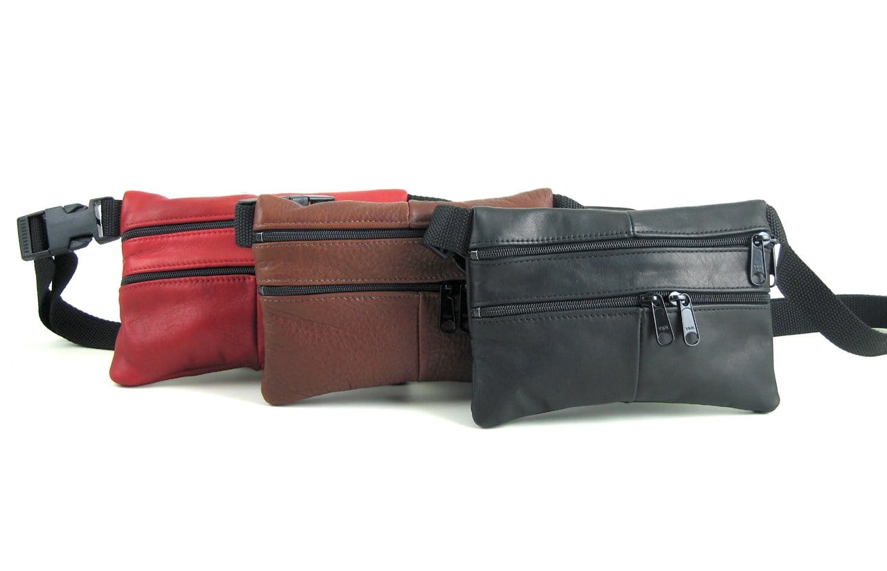 Leather flat fanny packs in solid colors - 2 sizes