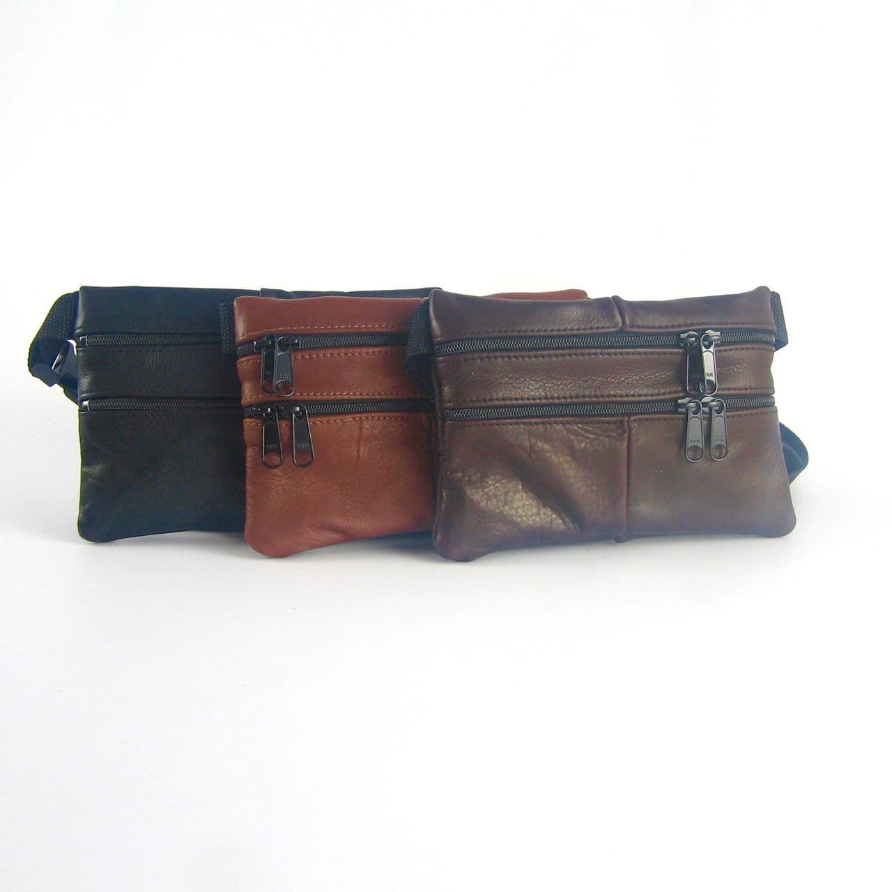 Leather flat fanny packs in solid colors - 2 sizes