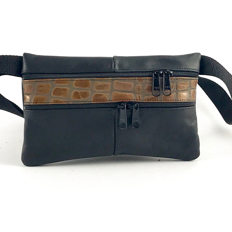 Small Leather Flat Fanny Pack With Contrast Accent Leathers - #301J