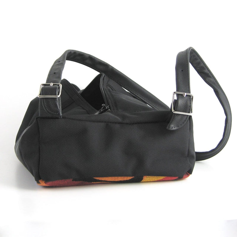 747-BL Medium Back Entry Backpack in Black Nylon with Fabric Accent