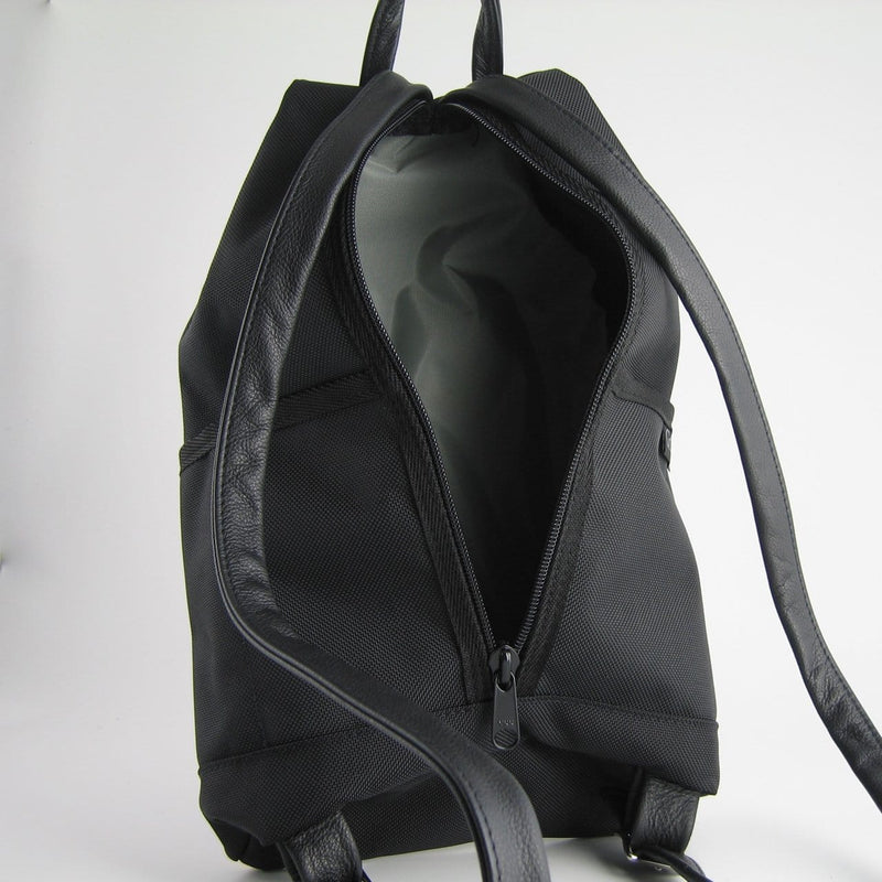 767-BL Large Back Entry Backpack in Black Nylon with Fabric Accent